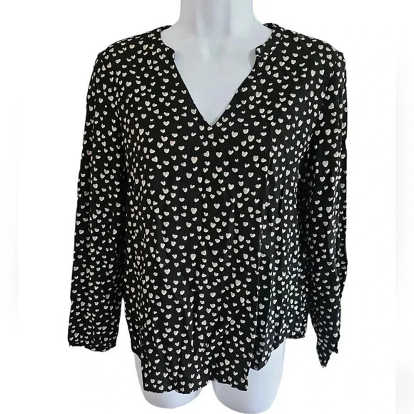 Gap Small Black White Heart Print Blouse Y2K 90s Romantic Casual Top Cottagecore - Picture 2 of 8
